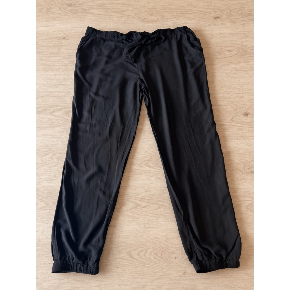 Womens Black Jogger Pants Elastic Drawstring Waist Pockets Size XL